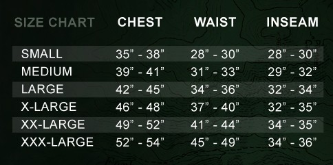 First Lite Sizing Chart